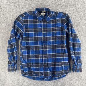 Haupt Germany Men's LS Flannel Shirt Large L Blue Plaid Regular Fit 41/42 16.5